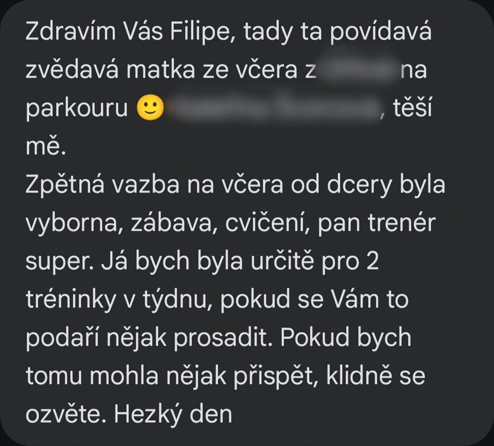 Reference — zpětná vazba po parkourovém tréninku